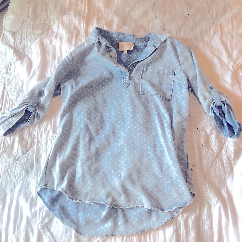 Skies Are Blue Light Blue Polka Dot Blouse